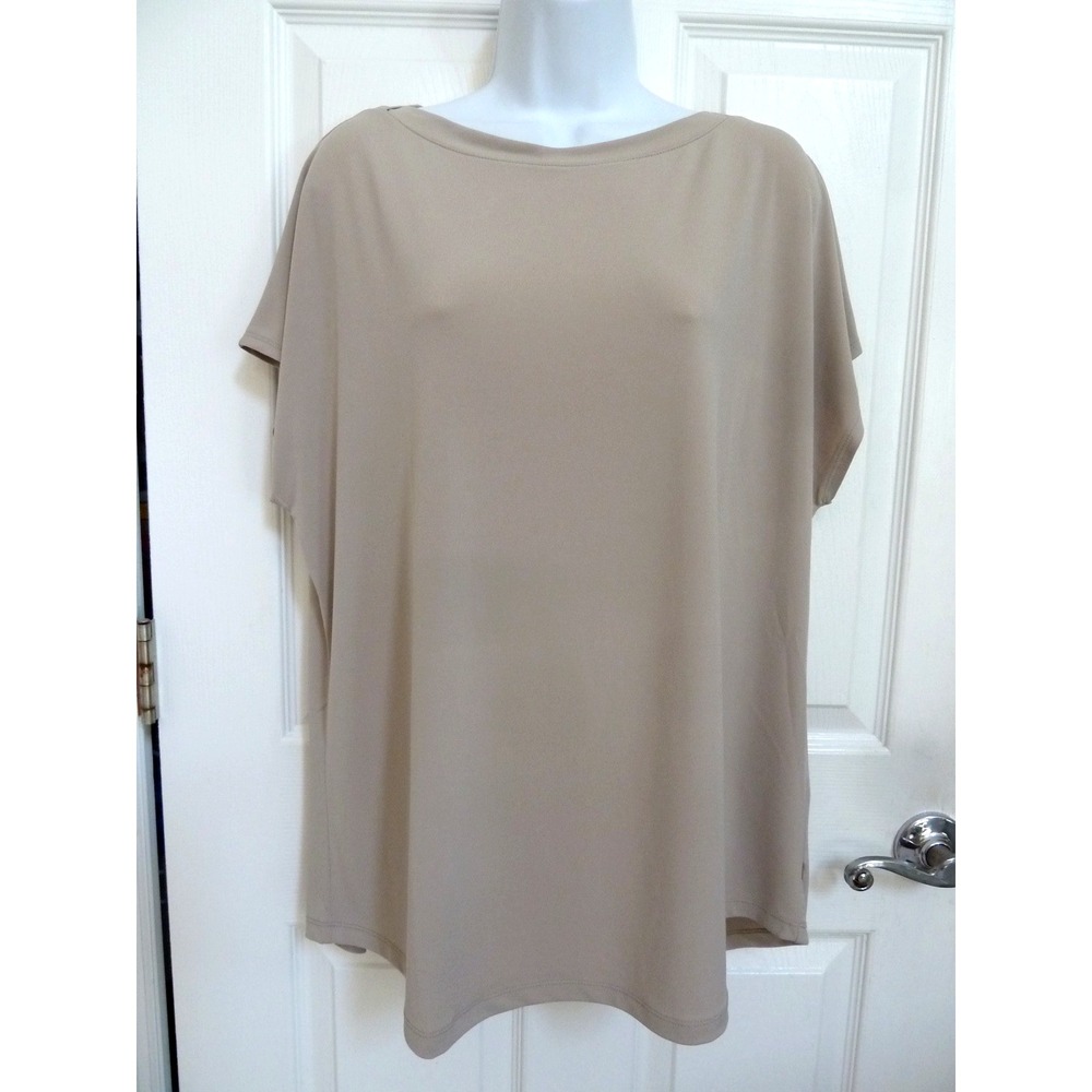 Chico's Size 3 XL Beige Boatneck Boxy Dolman Sleeve Blouse Career Flowy Top